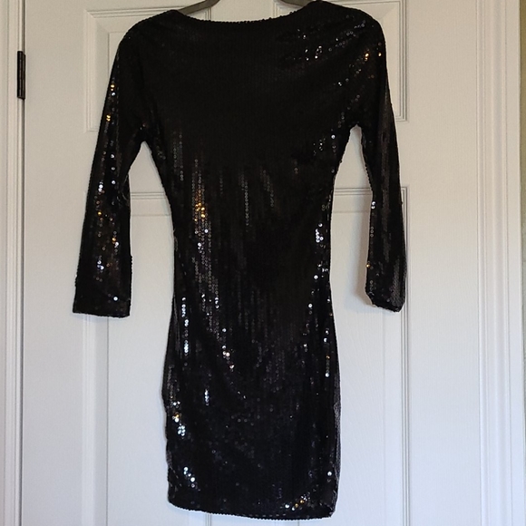 Jet black all Sequins 3/4 sleeve mini, XS - Picture 3 of 4